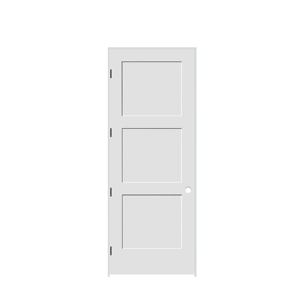 Codel Doors 30" x 96" x 1-3/8" Primed 3-Panel Equal Panel Interior Shaker 7-1/4" RH Prehung Door w/Mtt Blk Hngs 2680pri8433RH10B714 - main
